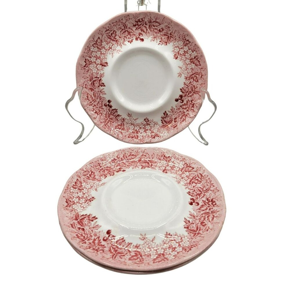 J & G Meakin Romantic England Ironstone Red Transferware Saucers Plates Set of 3